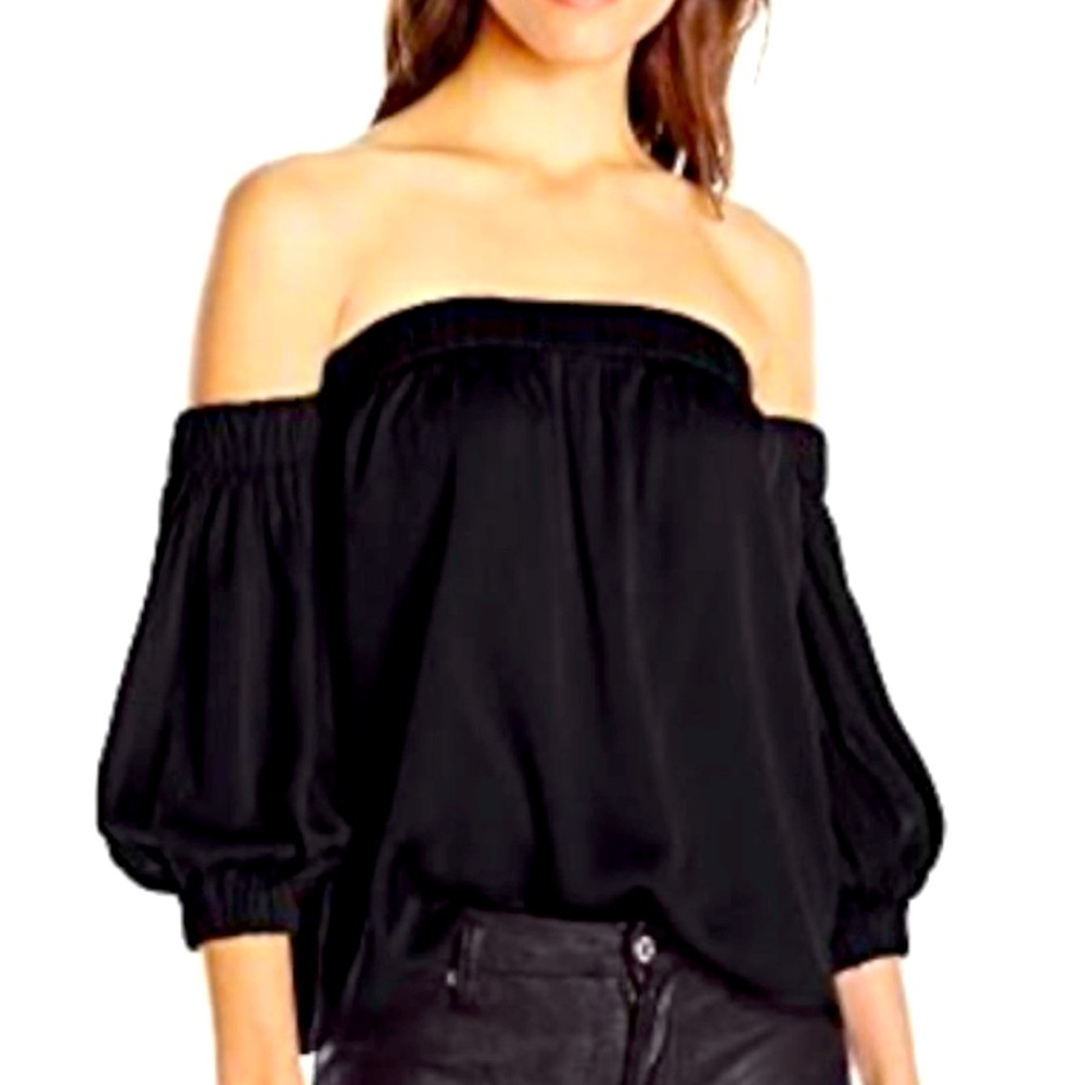 Milly Black Puff Sleeve Off-Shoulder Women's Blouse size Small